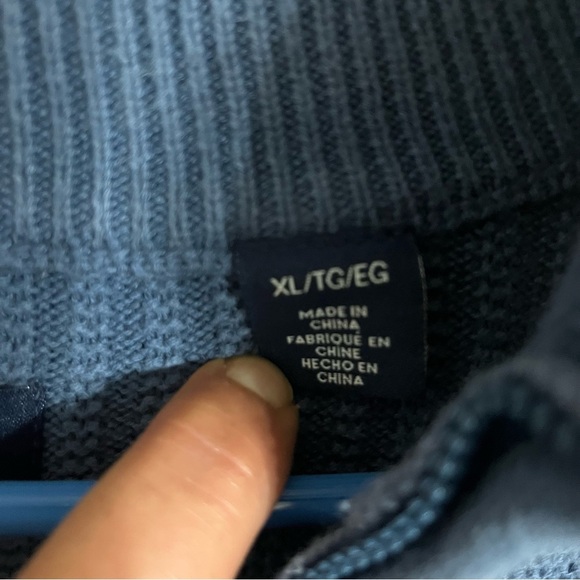 Men’s Chaps 1/4 Zip Mock Neck Cotton Logo Long Sleeve Sweater Blue Size XL - Picture 4 of 7
